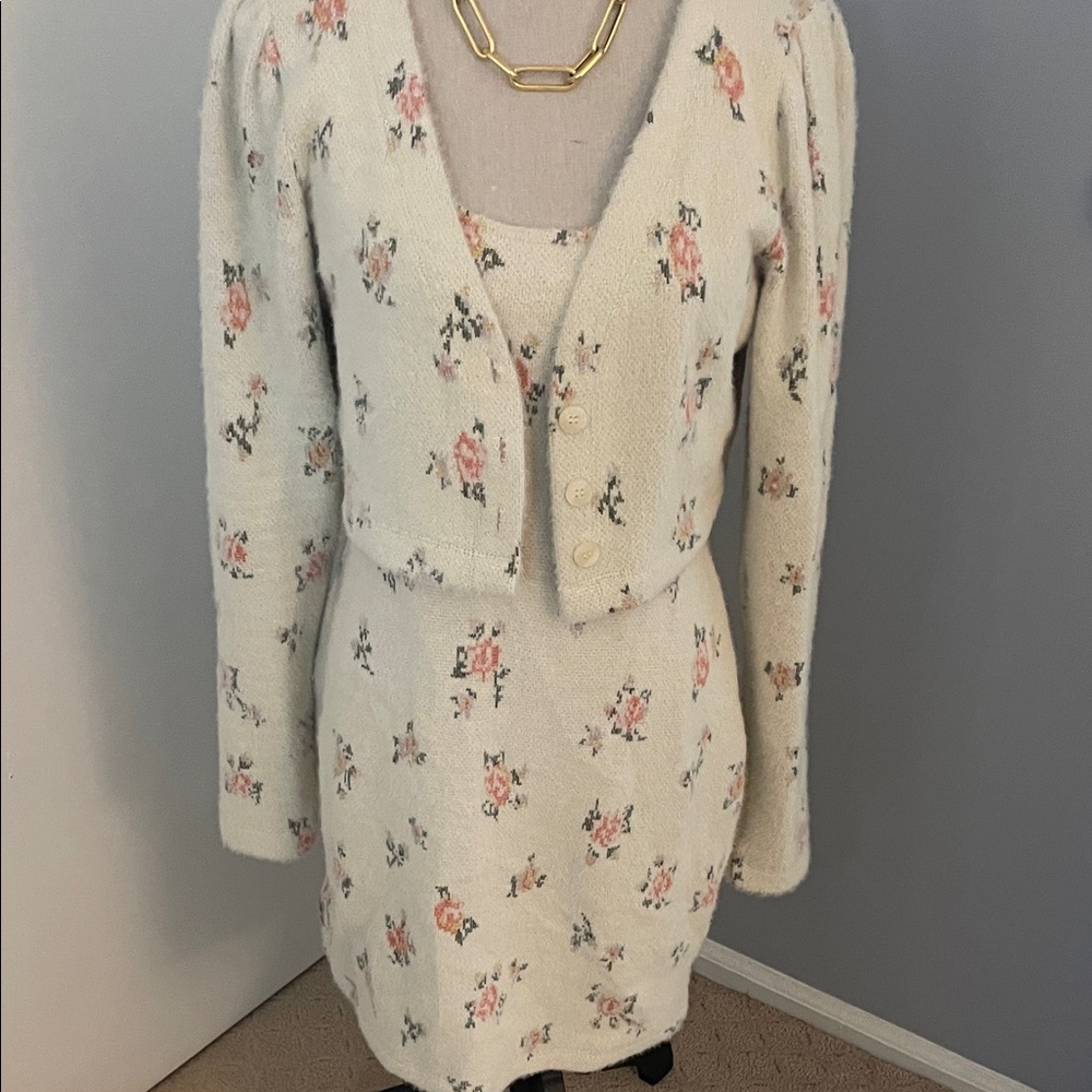 Floral Knit Dress and Cardigan Set